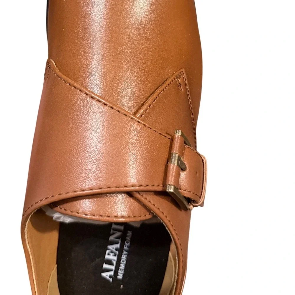 NEW Alfani Mens Elijah Single Monk Strap Shoes Brown Leather Sz 8.5M